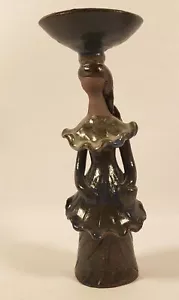 Candlestick Figural Woman Studio Art Pottery 8" Tall Glaze Blue Grey LOVELY A53 - Picture 1 of 10