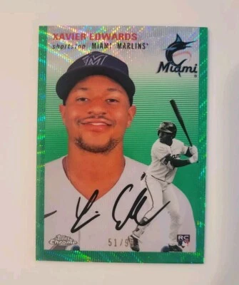 2023 Topps Chrome Platinum Xavier Edwards RC Green Wave Refractor, Serial #51/99 - Image 1 of 2