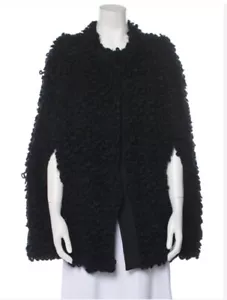 Nina Ricci Paris Wool Knit Chunky Mock-neck Black Sweater Jacket Sz 34 - Picture 1 of 15