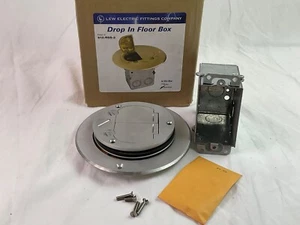 LEW ELECTRIC 612-RSS-2 FLOOR BOX ALUMINUM ROUND RECESSED 2 OUTLETS 5” Dia - Picture 1 of 9