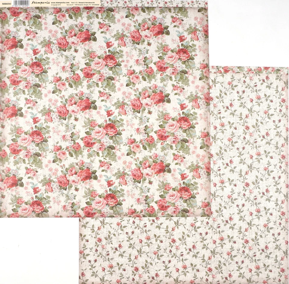 10 sheets of Stamperia 2 sided 12x12 Scrapbooking Paper - Vintage Roses & Buds - Image 1 of 1