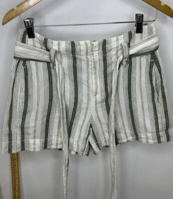 Anthropologie Striped Cotton Linen Blend High Waisted Shorts Size 2 - Image 1 of 4