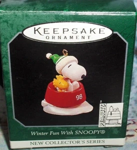 Winter Fun With Snoopy`1998`Miniature-Snoopy With Woodstock,Hallmark Ornament-NW - Picture 1 of 6