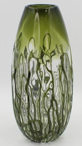 Blown Glass Studio Art Vase With Seaweed Veins Pattern Vintage  12" Tall - Picture 1 of 10
