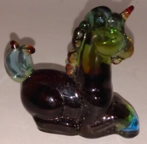 Small Multi Color Boyd Glass “Lucky” Unicorn Horse Figurine 