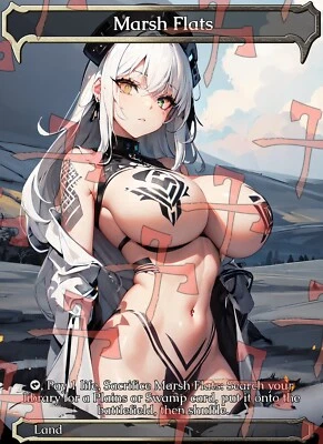 Marsh Flats Anime Waifu Style Fetchland land Card For EDH and Playtest pt2 - Image 1 of 3