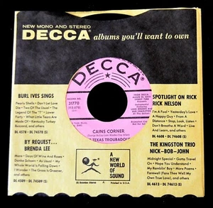 TEXAS TROUBADOURS-CAINS CORNER-1965-DECCA PROMO COPY-UNPLAYED NEW OLD STOCK - Picture 1 of 5