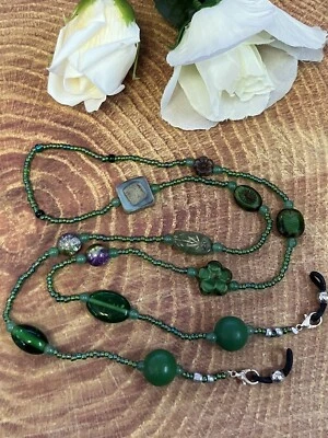 "Gafas de sol hechas a mano por Wendy con cuentas cadena 30"" verde brillante Bin18 CB7" Foto 1 de 4