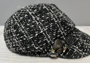 August Hat Co Womens Newsboy Cadet Cap Black/White Plaid Lined Elastic Fit Hat - Picture 1 of 7
