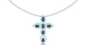 London Blau Topas Kreuzanhänger,925 Sterlingsilber Topas Schmuck Anhänger - Bild 1 von 3