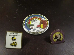 3 snowmobile pin back buttons tip up town others - Picture 1 of 5