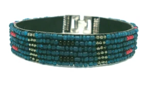 Pulsera semi rígida en tono azul con mostacillas - Imagen 1 de 5