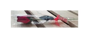 Single Red Rose-Dark Red with Black Tip Wooden Rose Bud  with Leaves in Cello - Picture 1 of 10