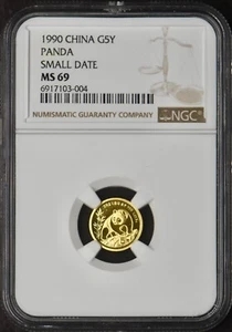 1990 China Gold 5Y Panda - NGC MS69 - Small Date - ✪COINGIANTS✪ - Picture 1 of 2