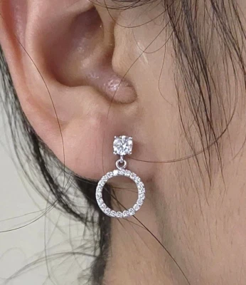 3 Ct Treated Certified Lovely Off White Diamond Dangler Earrings In 925 Silver - Image 1 of 4