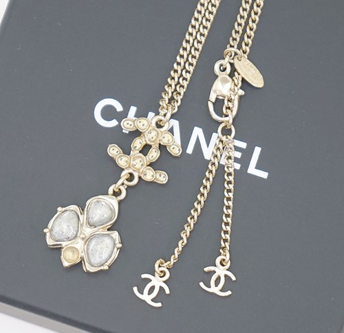 Collana Ciondolo Chanel CC Loghi Gripoix Stones 23" Tono Oro A12A Autentica con Scatola