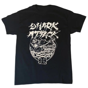VTG Shark Attack Short Sleeve Cotton Black All Size T-Shirt AM445 - Picture 1 of 6