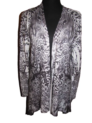 ONE WORLD GORGEOUS CLASSY GRAY BLACK & WHITE ASYMMETRICAL OPEN FRONT CARDIGAN M - Image 1 of 4