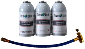 Carga de aceite Envirosafe para R22, sistemas de aire acondicionado, (3) latas de 4 oz con manguera - Imagen 1 de 3