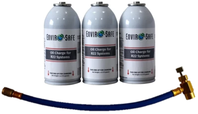 Envirosafe Oil Charge for R22, A/C systems, (3) 4oz cans with hose