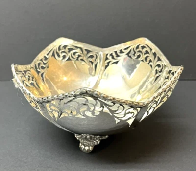 Cuenco de plata 800 europeo casi esterlina patas oro lavado 127 gramos Foto 1 de 4