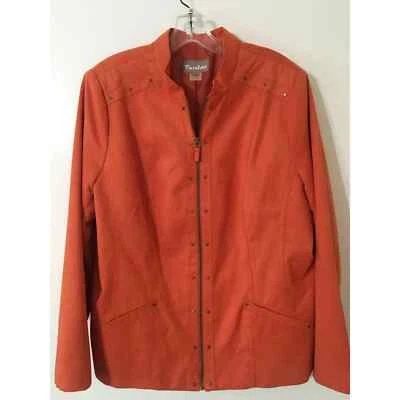 Hermosa Chaqueta Naranja TanJay Talla 18 con Cremallera, Tachuelas, Bolsillos Pequeños Imitación Gamuza Foto 1 de 3