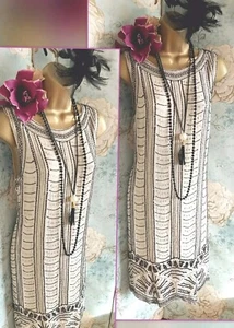 Cream black m & co beaded shift beaded dress 20s deco gatsby wedding mother 16 - Picture 1 of 21