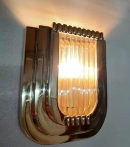 Vintage Art Deco Brass & Glass Rod Ceiling Wall Sconce – Nautical Ship Light - Picture 1 of 6