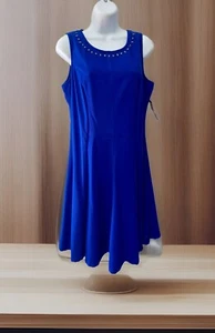 Eva Mendes New York & co Womens Dress Size 12 Royal Blue Sleeves NWT - Picture 1 of 5