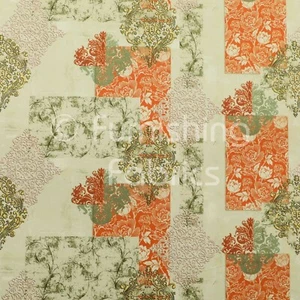 Fire Treated Printed Velvet Orange Green Floral Patchwork Upholstery Fabric - Picture 1 of 5