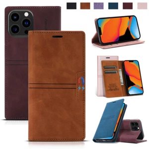 Premium Leather Flip Wallet Card Slot Stand Case For iPhone 15 14 13 12 Pro Max - Picture 1 of 14