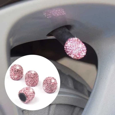 Valve Cap Pink Tire Valve 4x Air Anti-rust Cap Car Clay + Rhinestone Dust-Proof - Image 1 of 4