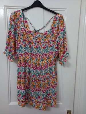 Yours Curve Orange & Blue Floral sweetheart Peplum Top, size 18 - Image 1 of 4