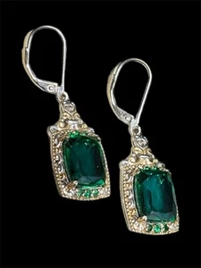 Michael Valitutti Gems En Vogue Earrings Sterling Silver Emerald w/ Gold Accent - Picture 1 of 3