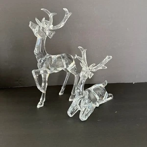 Set Of 2 Clear Acrylic Decorative Christmas Reindeer 11.5" 7.5" Decor - Picture 1 of 8