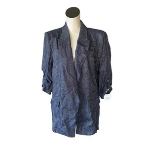 Neu ohne Etikett Zara Blazer aus Leinenmischung mit Krempelärmeln XL Indigo - Bild 1 von 9