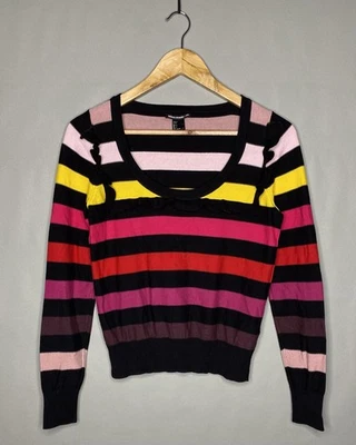 Vintage Sonia Rykiel Women Knitted Pullover Top Stripped Ruffled Neckline Sz S - Image 1 of 4