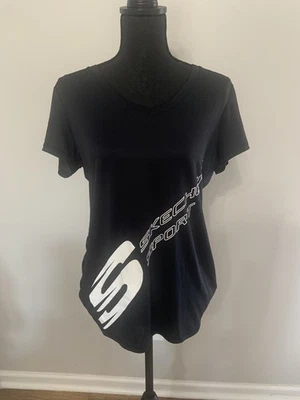 Camiseta deportiva para mujer Skechers negra con gráficos deportivos, grande Foto 1 de 4