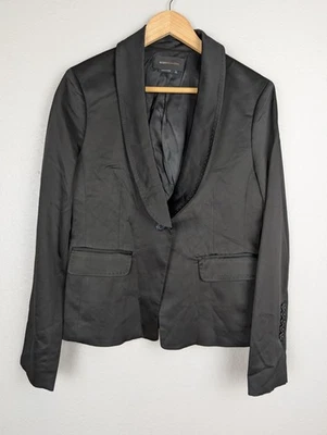 Blazer BCBGMAXAZRIA Mujer Mediano Negro Cuello Chal Satinado Elegante Chaqueta Foto 1 de 4