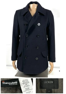 J Crew Dock peacoat with Thinsulate Black Wool Professional Classic Mens Small - Picture 1 of 17