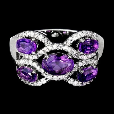 925 Sterling Silver Ring Oval Amethyst 7x5mm Natural Gemstone Jewelry Size 7 - Image 1 of 4