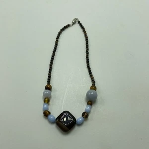 Handgefertigte Perlenkette braun und blau - Bild 1 von 4