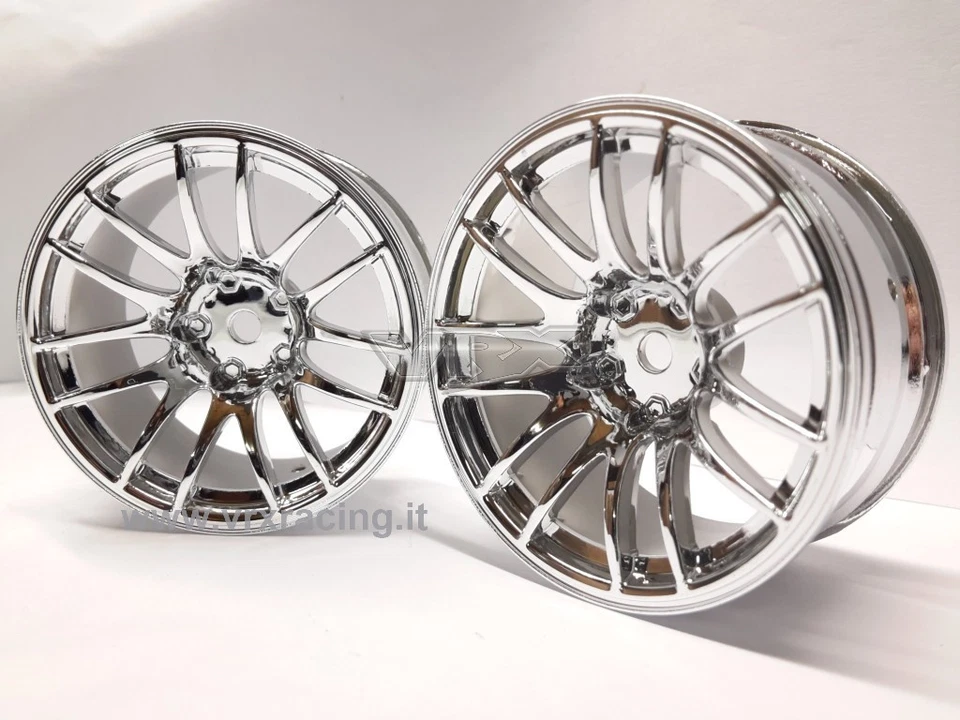 COPPIA CERCHI CROMATI ARGENTO ESAG. 12 mm 1/10 ON ROAD HUB-010-F TYRES 2PCS VRX - Immagine 1 di 1