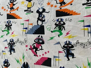 82" x 64" Black Cat Cartoon Anime Duvet Cover Bedspread Cotton Fabric Repurpose - Picture 1 of 5
