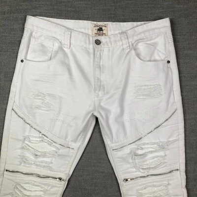 Pantalones de mezclilla Smoke Rise para hombre 40x34 blancos Moto ropa de club Y2K cremallera rasgada motociclista Foto 1 de 4