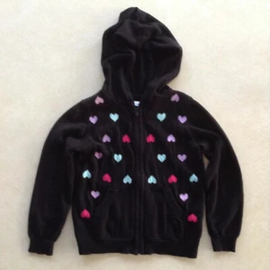 girls’ size 6 black multi-colored hearts zipper hooded sweater - Picture 1 of 3