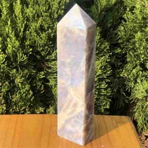 0.34kg Natural moonstone Obelisk Carved Quartz Crystal Wand Point  - Picture 1 of 14
