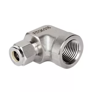 FITOK 1/4" OD x 3/8 Female NPT Elbow 316 Stainless Steel Compression Fitting - Picture 1 of 1
