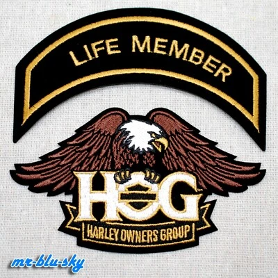 Juego de parches dorados Small Eagle & Life Member ~ Harley Davidson Owners Group HOG Foto 1 de 3