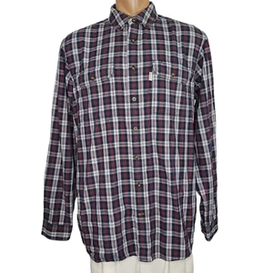 Carhartt XLT L/S Buttondown Shirt Relaxed Fit Blue Gray Plaid Pockets Men's Tall - Picture 1 of 7
